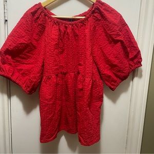 sz XL OLD NAVY babydoll puff sleeve textured top red